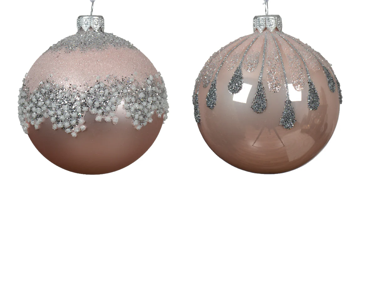 Bauble glass enamel matt sparkle top blush pink