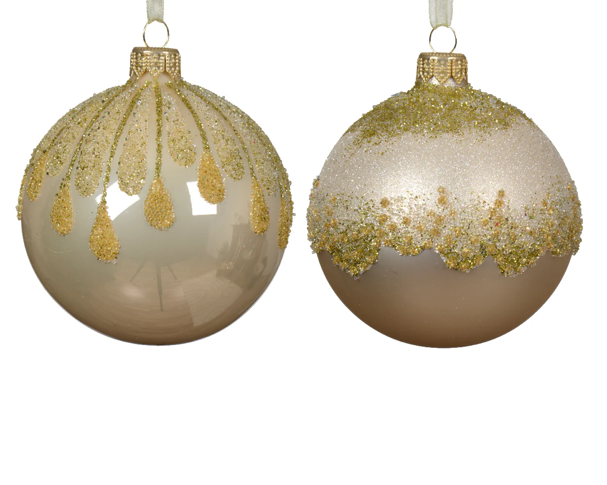 Bauble glass enamel matt sparkle top pearl